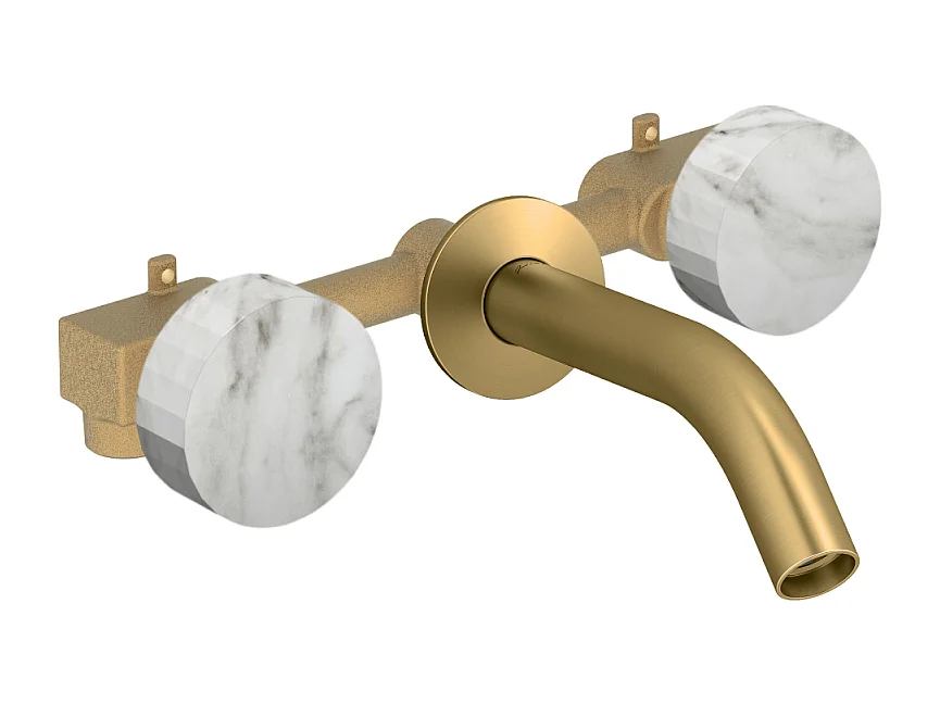 Pack mélangeur lavabo encastré 3 trous JACOB DELAFON Grands Boulevards marbre envoûtant et laiton brossé