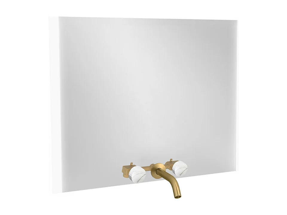 Miroir 3 trous 100 cm + mélangeur lavabo encastré 3 trous JACOB DELAFON Grands Boulevards marbre sculptural et laiton brossé