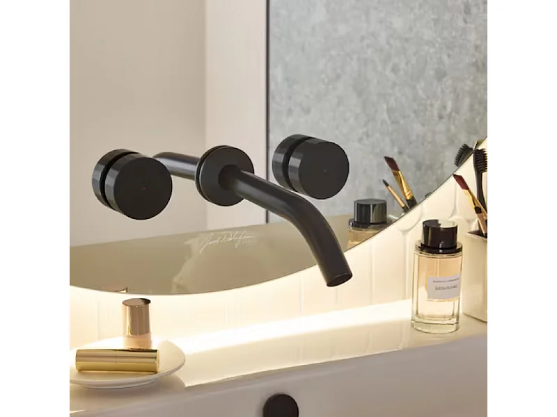 Miroir LED ovale 3 trous + mitigeur lavabo encastré 3 trous JACOB DELAFON Grands Boulevards noir mat
