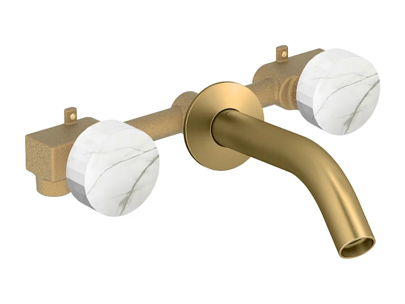 Pack mélangeur lavabo encastré 3 trous JACOB DELAFON Grands Boulevards marbre sculptural et laiton brossé