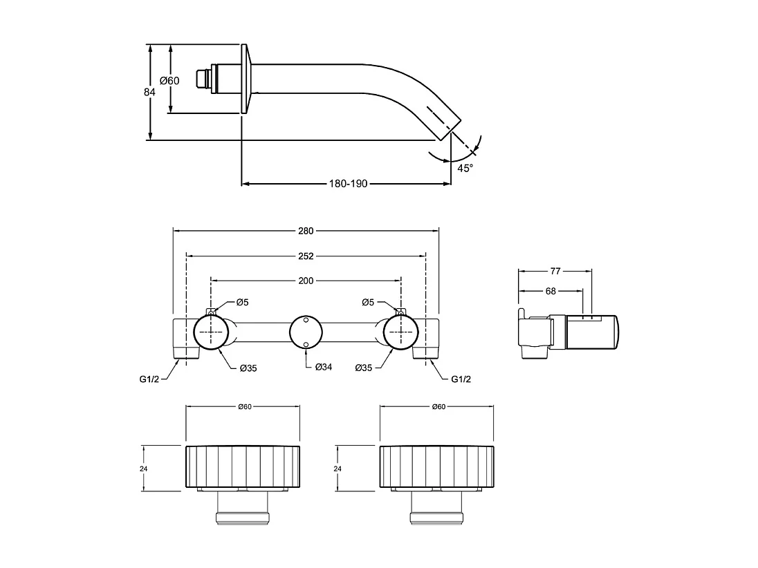 Miroir LED ovale 3 trous + mélangeur lavabo encastré 3 trous JACOB DELAFON Grands Boulevards douceur minérale et laiton brossé