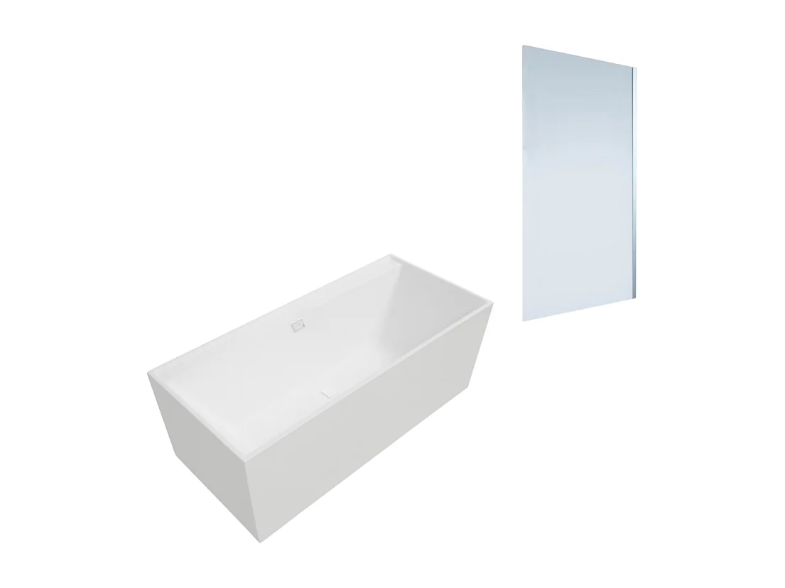 Baignoire droite VILLEROY ET BOCH Collaro 170 x 75cm Blanc mat vidage et trop plein blanc mat + Pare bain droite AURYS Mist 1