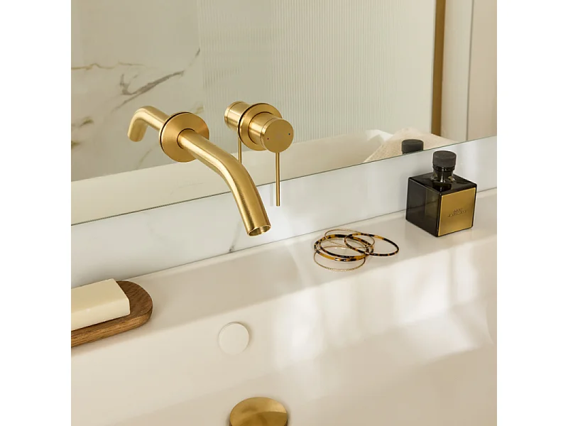 Miroir LED ovale 2 trous + mitigeur lavabo encastré JACOB DELAFON Grands Boulevards Laiton brossé + corps encastré