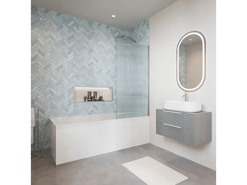 Baignoire droite VILLEROY ET BOCH Collaro 160 x 75cm Blanc mat  vidage et trop plein chrome + Pare bain droite AURYS Raywall