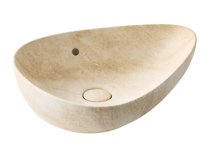 Vasque à poser asymétrique JACOB DELAFON Nouvelle Vague effet marbre travertin sable