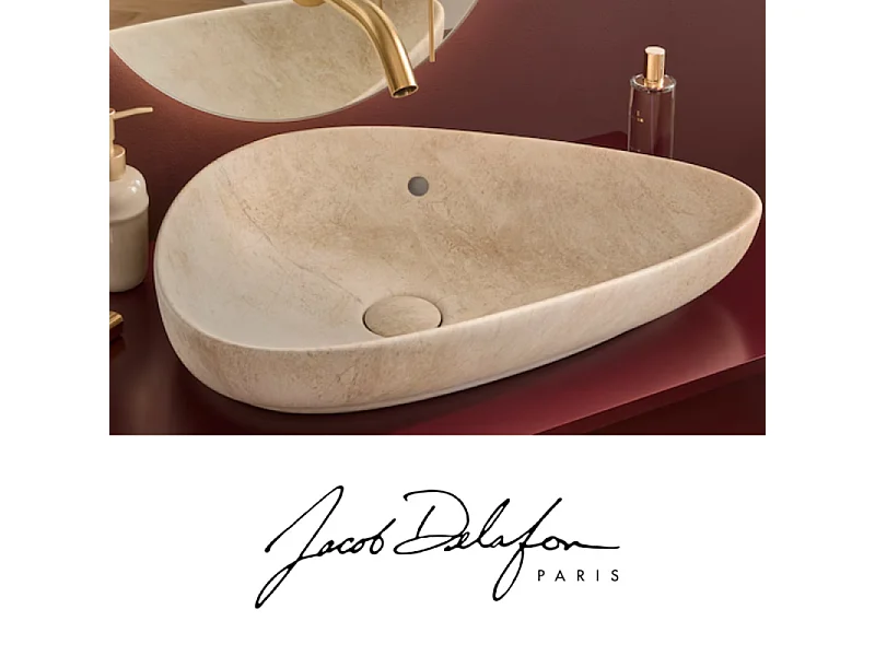 Vasque à poser asymétrique JACOB DELAFON Nouvelle Vague effet marbre travertin sable