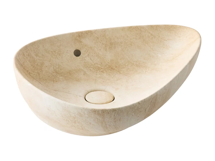 Vasque à poser asymétrique JACOB DELAFON Nouvelle Vague effet marbre travertin sable