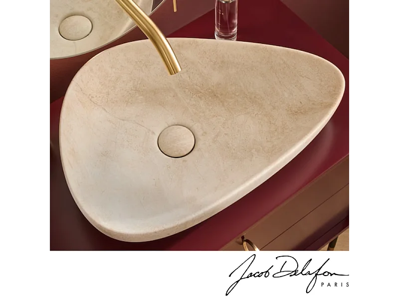 Vasque à poser asymétrique JACOB DELAFON Nouvelle Vague effet marbre travertin sable