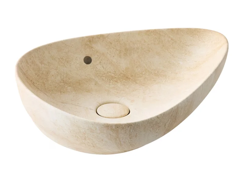 Vasque à poser asymétrique JACOB DELAFON Nouvelle Vague effet marbre travertin sable