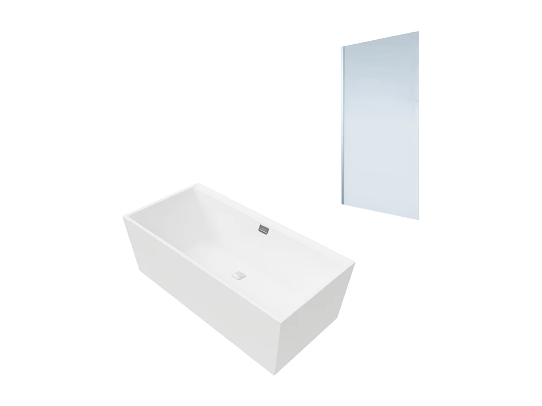 Baignoire droite VILLEROY ET BOCH Collaro 160 x 75cm Blanc mat  vidage et trop plein chrome + Pare bain gauche AURYS Mist 1