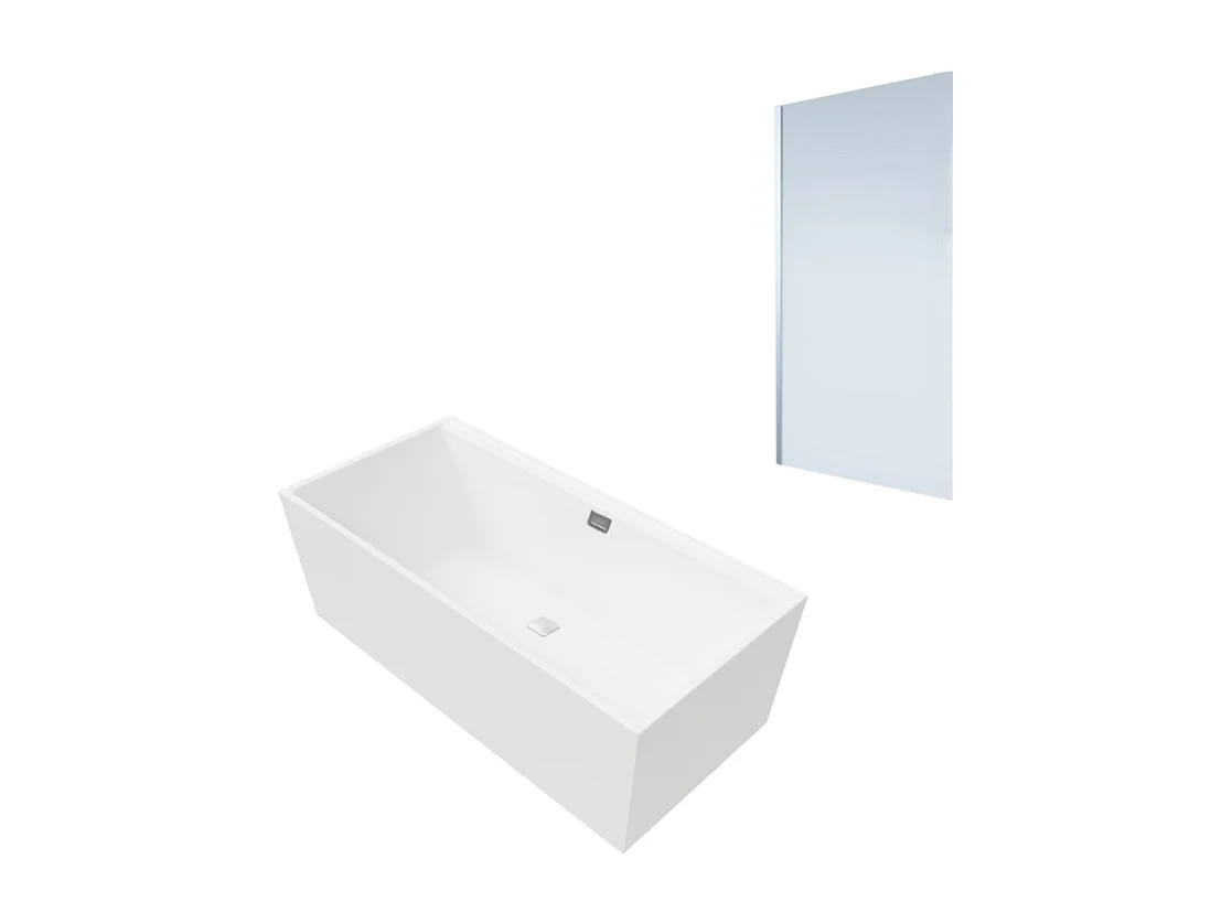Baignoire droite VILLEROY ET BOCH Collaro 160 x 75cm Blanc mat  vidage et trop plein chrome + Pare bain gauche AURYS Mist 1