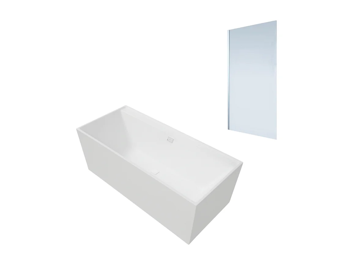 Baignoire droite VILLEROY ET BOCH Collaro 170 x 75cm Blanc mat  vidage et trop plein blanc mat + Pare bain gauche AURYS Mist 1