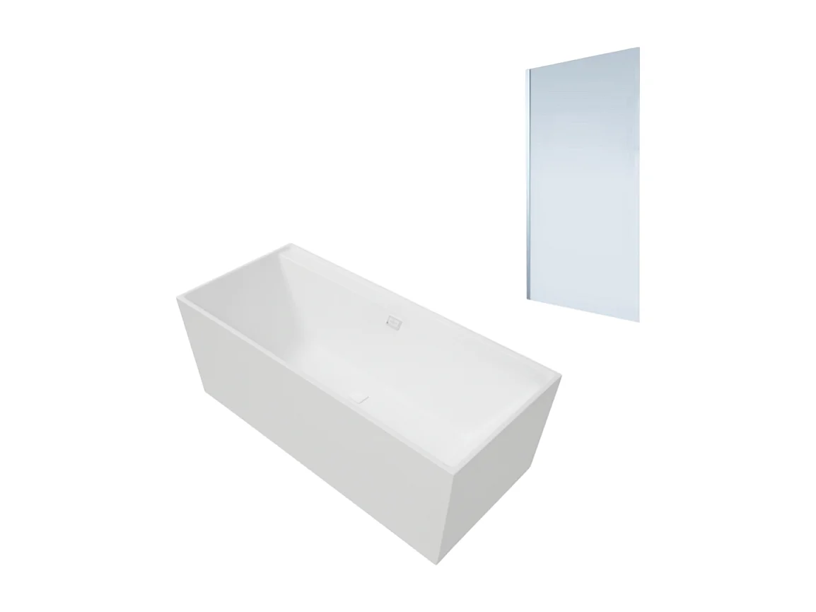 Baignoire droite VILLEROY ET BOCH Collaro 170 x 75cm Blanc mat  vidage et trop plein blanc mat + Pare bain gauche AURYS Mist 1