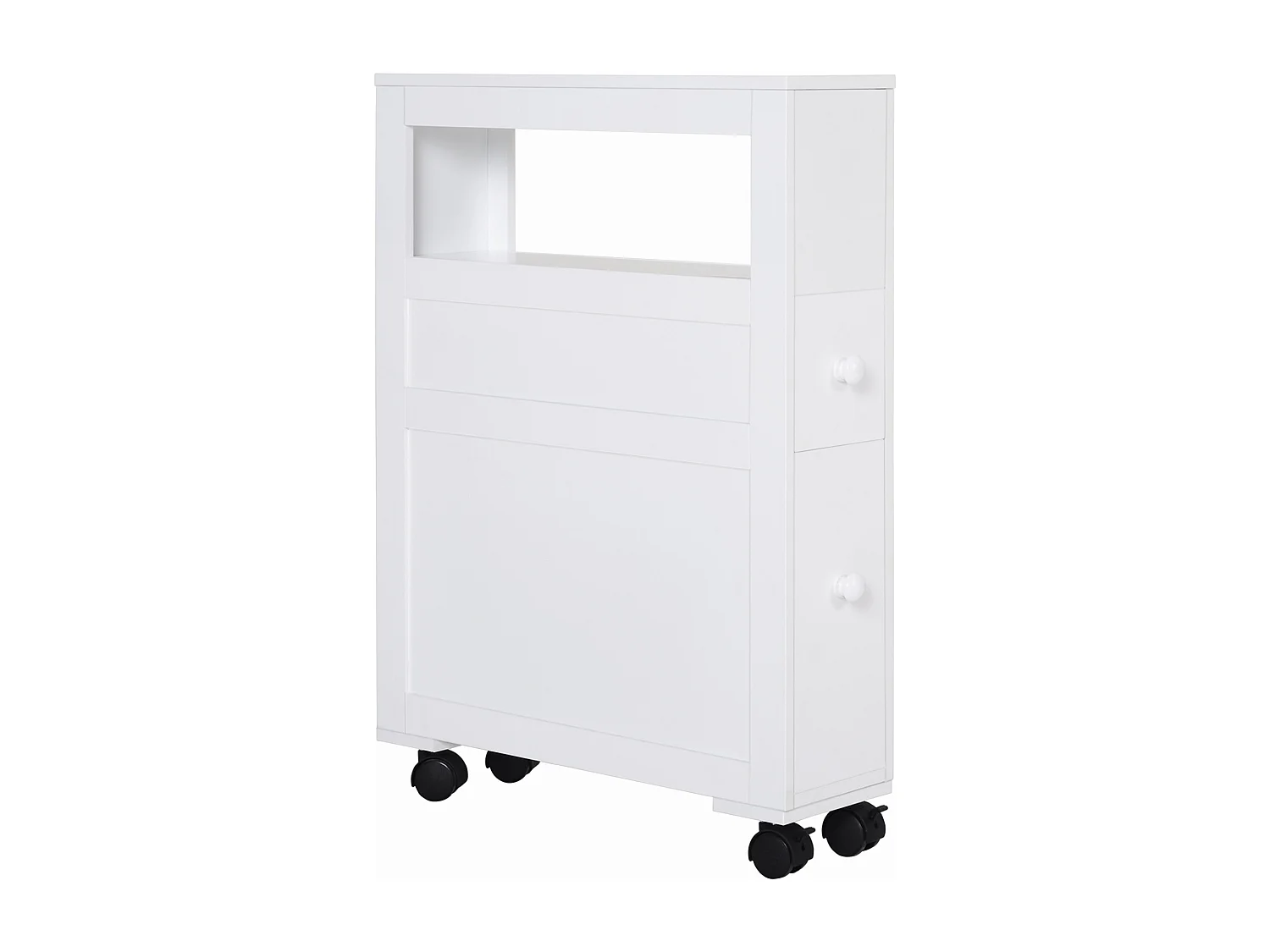Rangement WC mobile sur roulettes - 2 tiroirs, niche - blanc