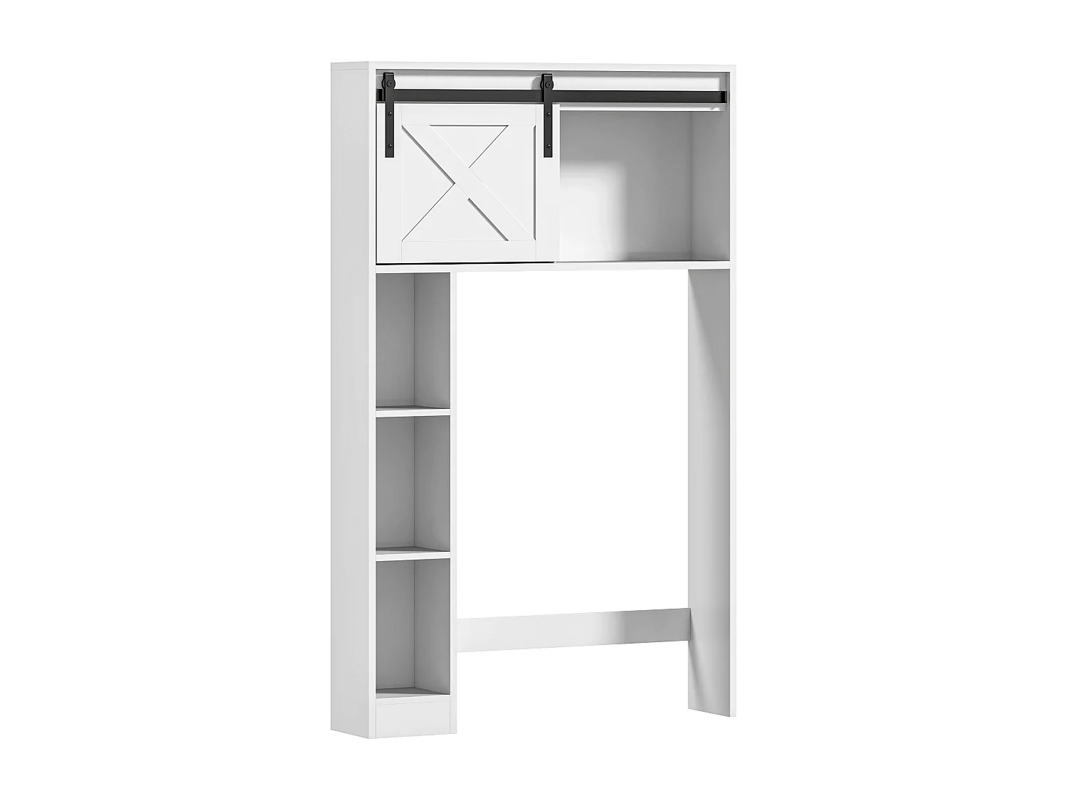 Meuble WC dessus de toilette meuble toilettes - porte coulissante, 6 compartiments - blanc