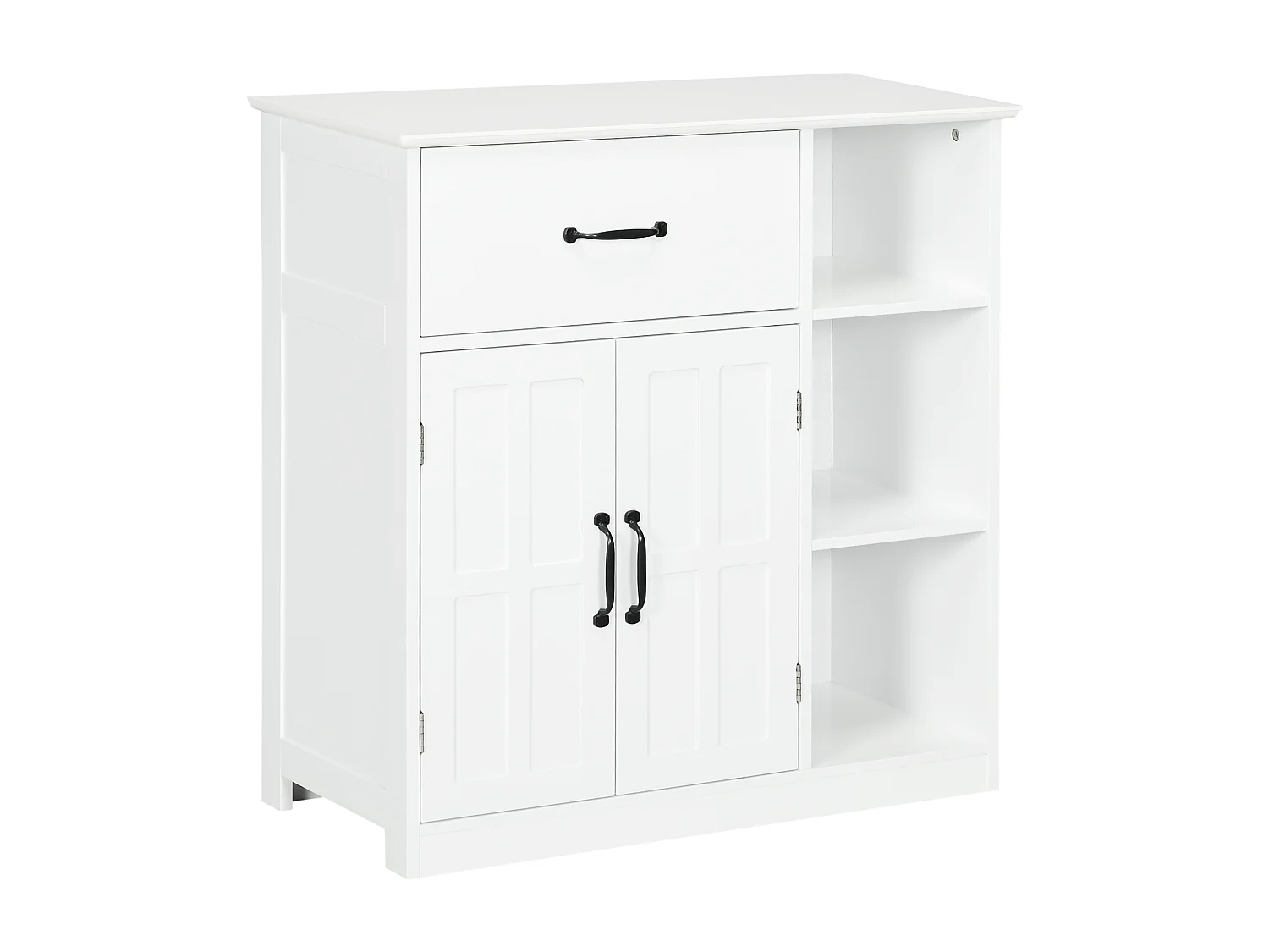 Meuble salle de bain - meuble bas 2 portes étagère tiroir 3 niches - 80x34x81cm - blanc noir