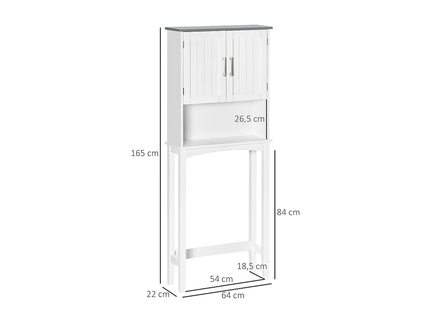 Meuble WC meuble dessus toilettes 2 portes étagère réglable niche dim. 64 x 22 x 165 cm blanc gris