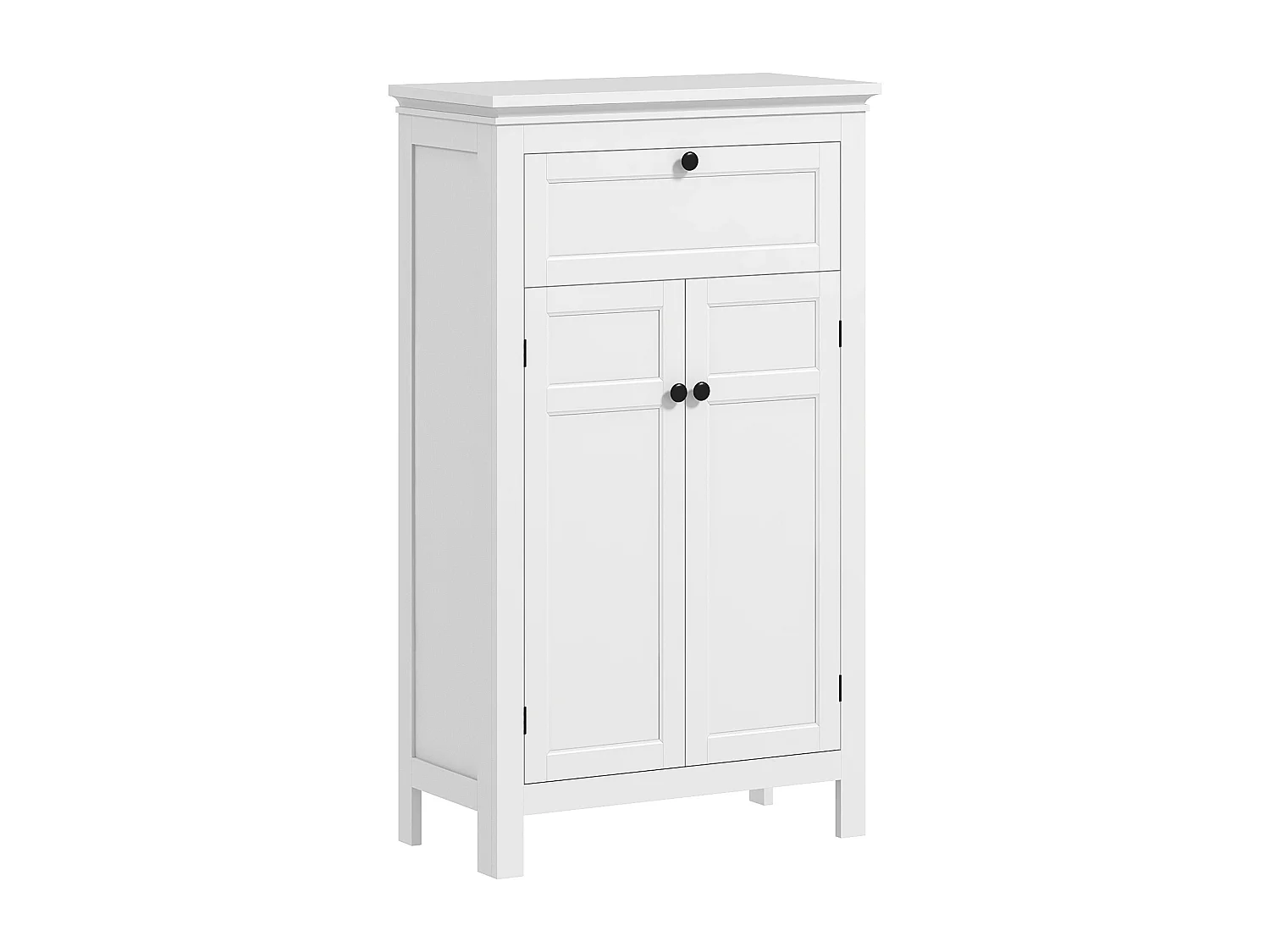 Meuble bas salle de bain style classique chic 2 portes 2 étagères tiroir blanc