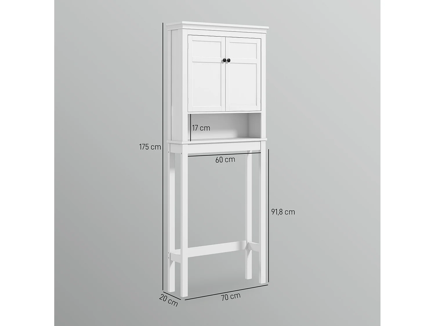 Meuble WC meuble dessus toilettes style classique chic 2 portes étagère niche blanc