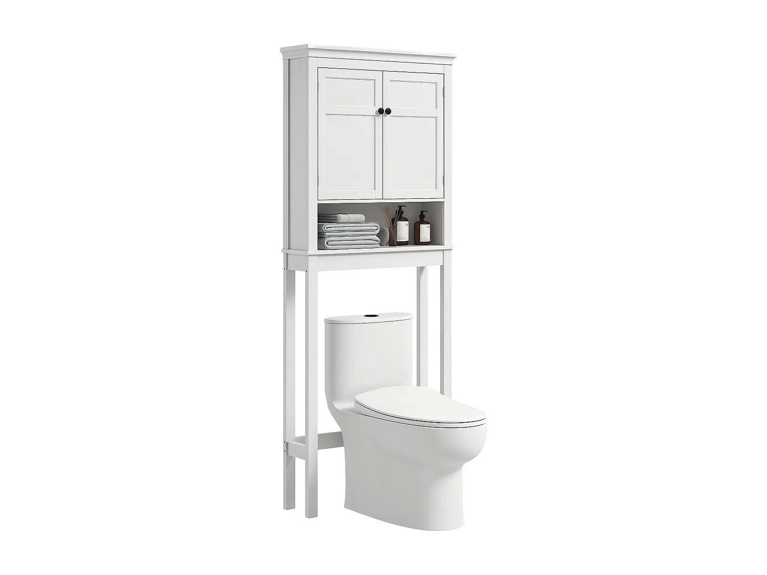 Meuble WC meuble dessus toilettes style classique chic 2 portes étagère niche blanc