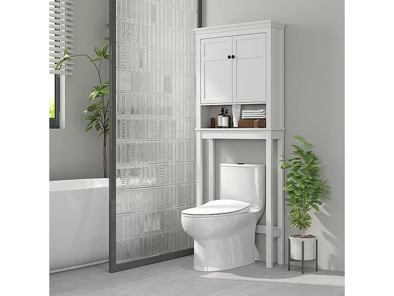 Meuble WC meuble dessus toilettes style classique chic 2 portes étagère niche blanc