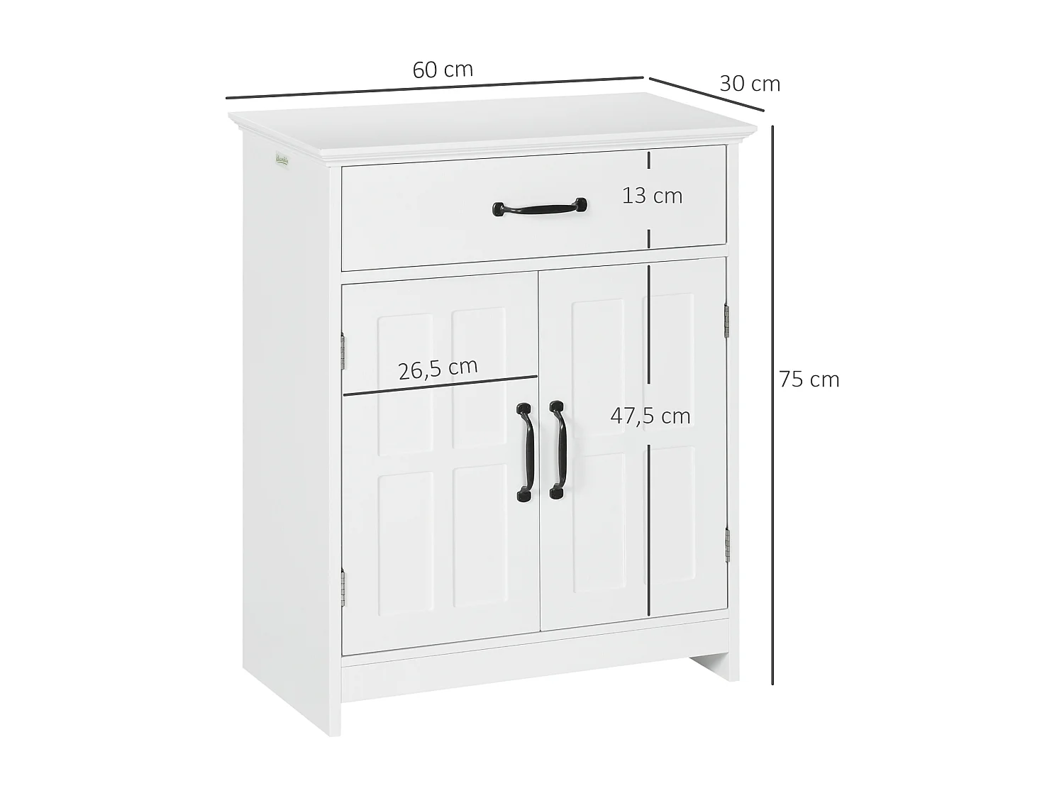 Meuble salle de bain - meuble bas 2 portes étagère tiroir - 60x30x75cm - blanc noir