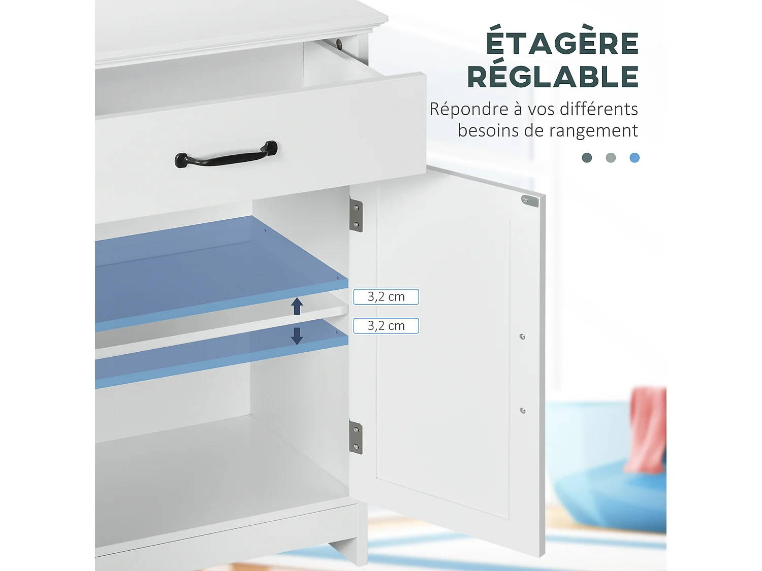 Meuble salle de bain - meuble bas 2 portes étagère tiroir - 60x30x75cm - blanc noir