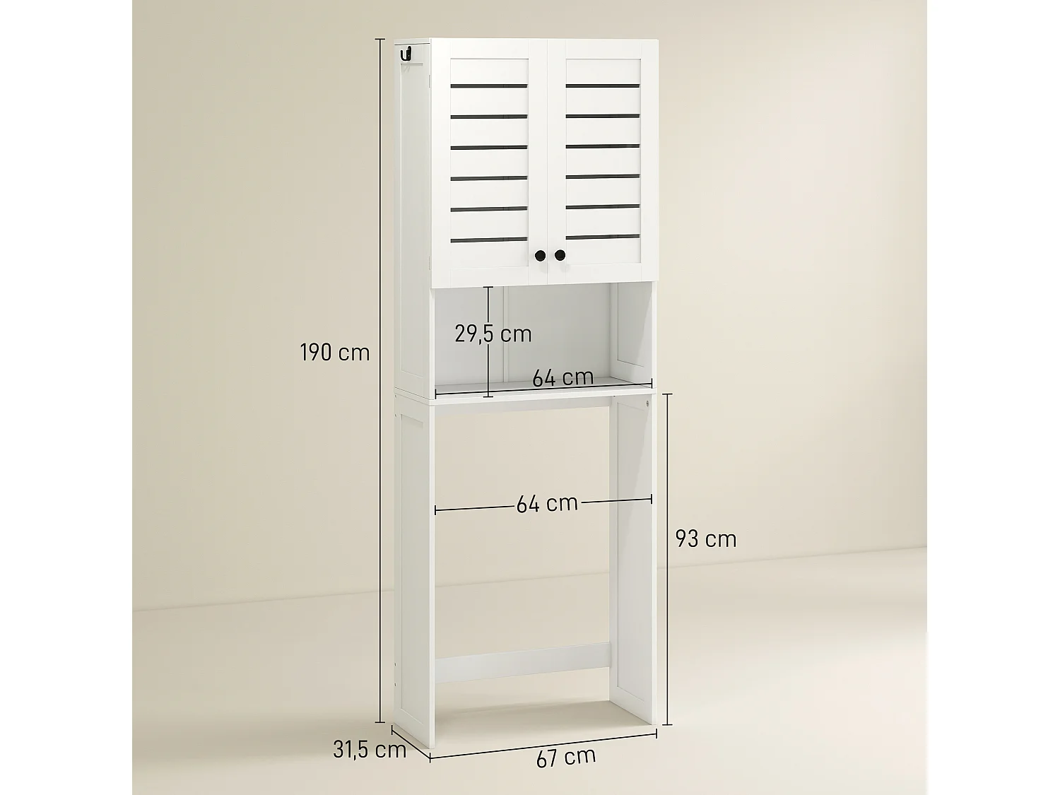 Meuble WC meuble dessus toilettes style classique chic 2 portes étagère niche blanc