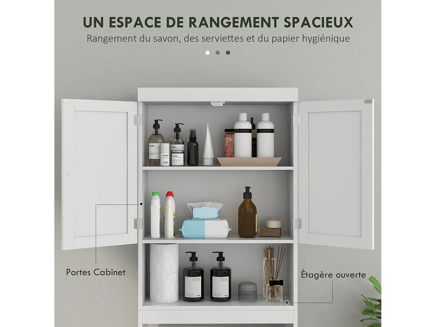 Meuble WC - rangement au-dessus des toilettes - 2 portes croisillons, niche - blanc