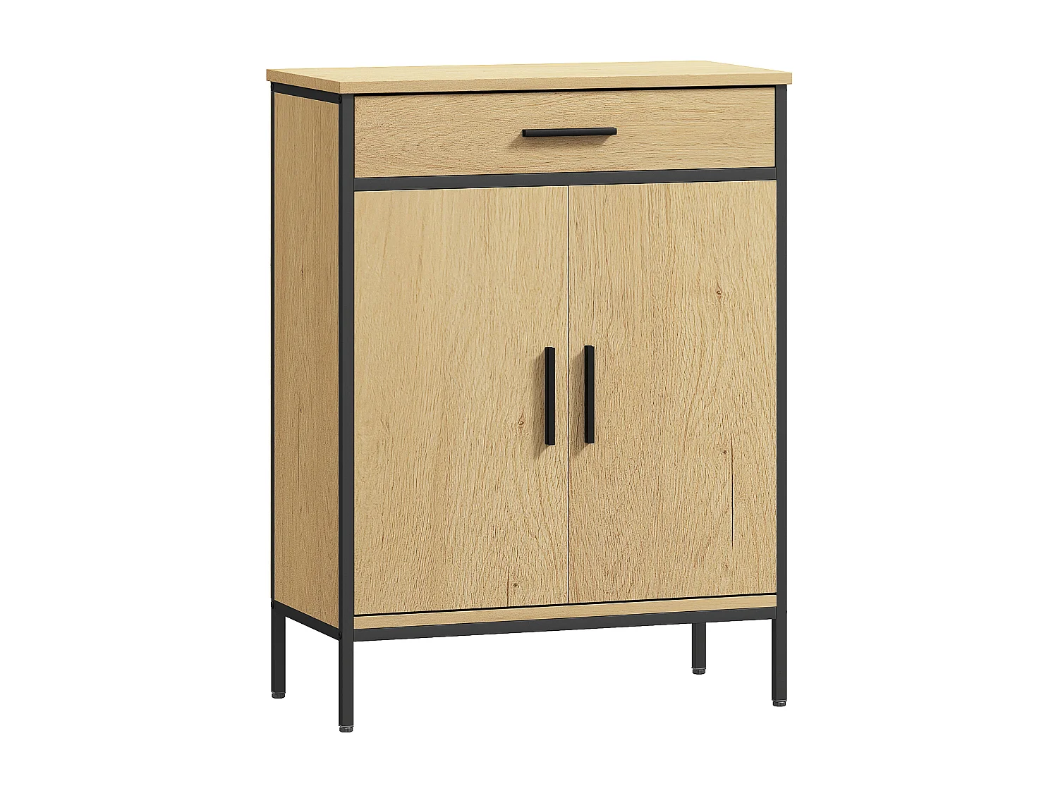 Meuble bas de salle de bain métal bois style industriel - buffet 2 portes étagère tiroir - dim. 60 x 30 x 80 cm