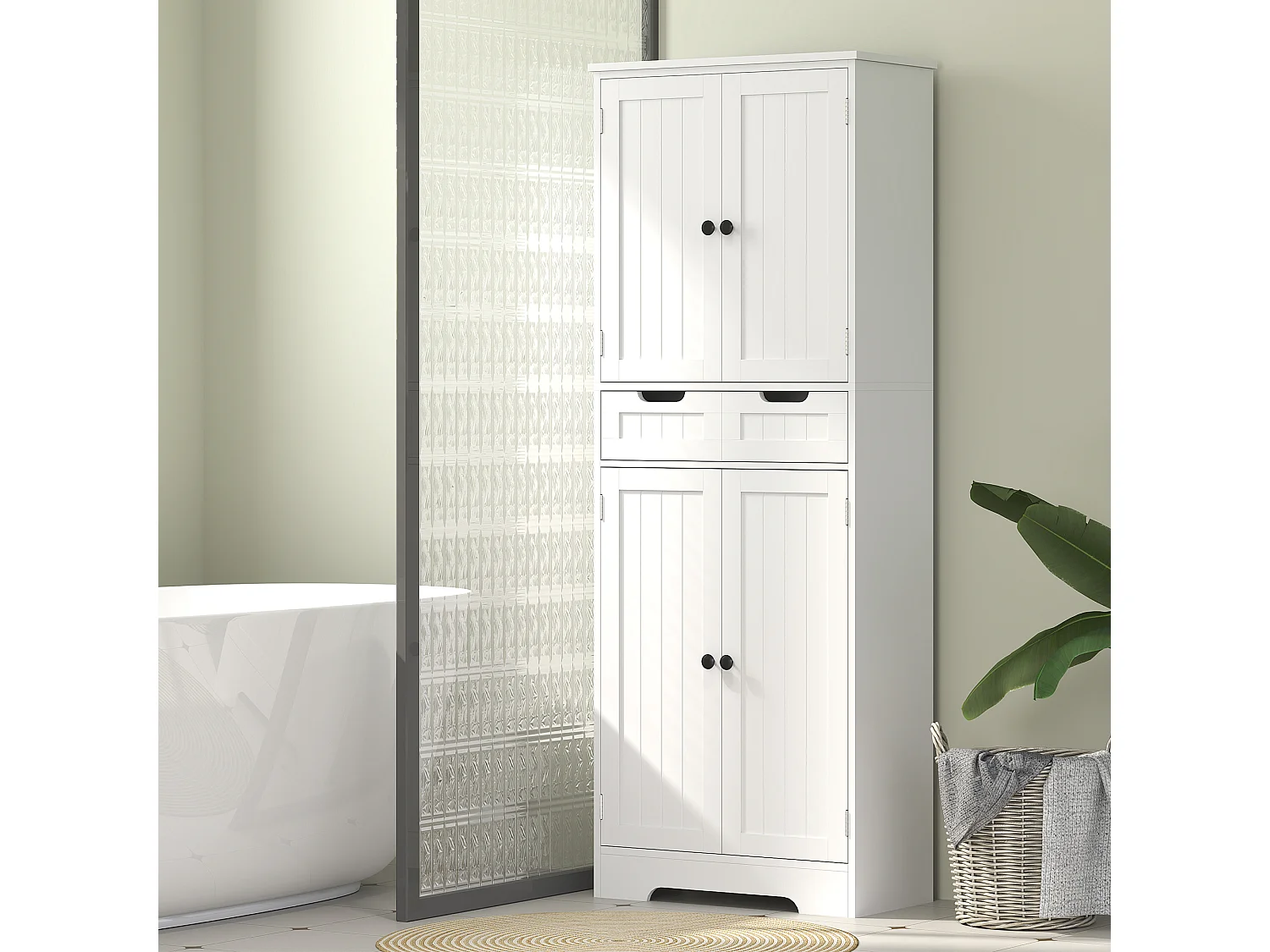 Meuble haut salle de bain 4 portes 3 étagères tiroir dim. 60 x 30 x 160 cm blanc