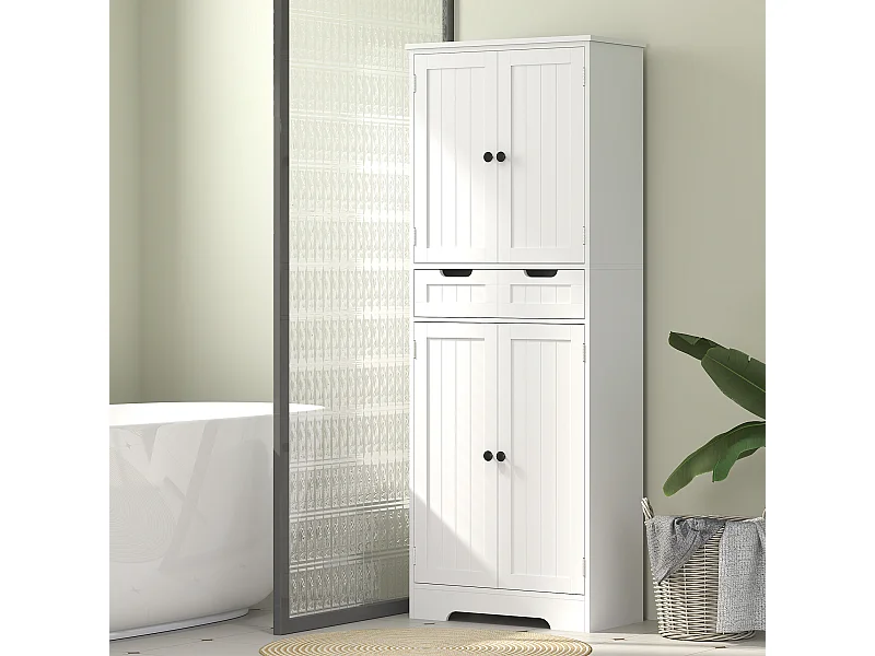 Meuble haut salle de bain 4 portes 3 étagères tiroir dim. 60 x 30 x 160 cm blanc