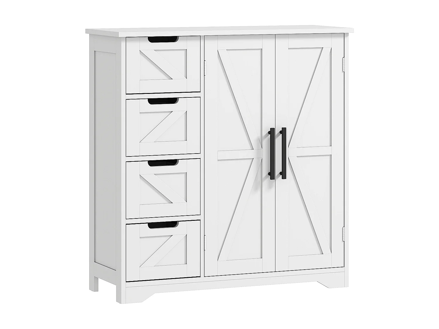 Meuble de Salle de Bain HOMCOM Blanc avec 4 Tiroirs et Placard - Style Ferme et Élégant