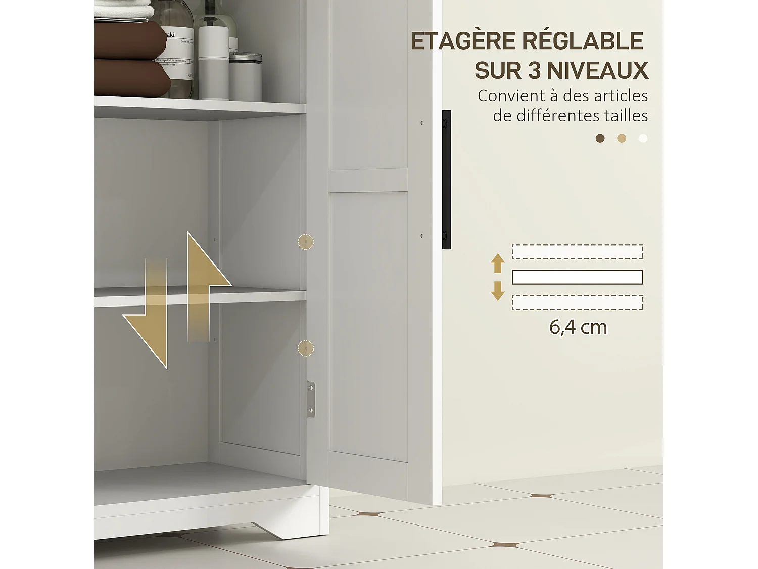 Meuble de Salle de Bain HOMCOM Blanc avec 4 Tiroirs et Placard - Style Ferme et Élégant