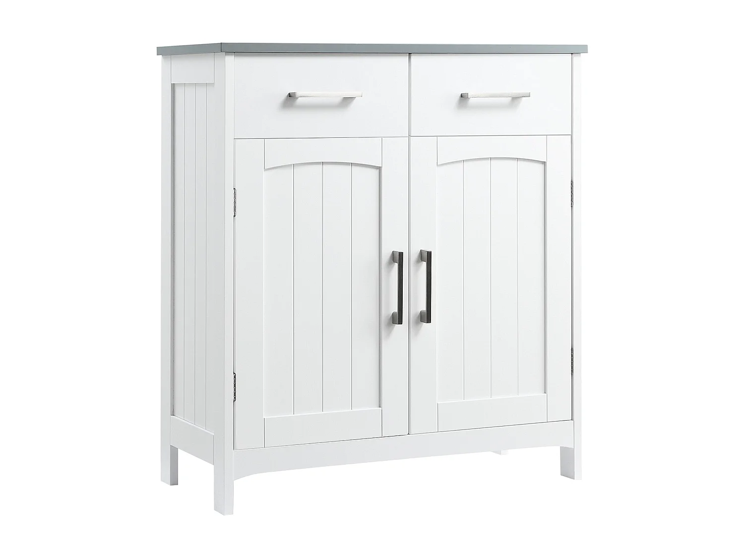 Meuble bas de salle de bain sur pied - 2 tiroirs, 2 portes, étagère - dim. 68 x 33 x 76 cm - blanc gris