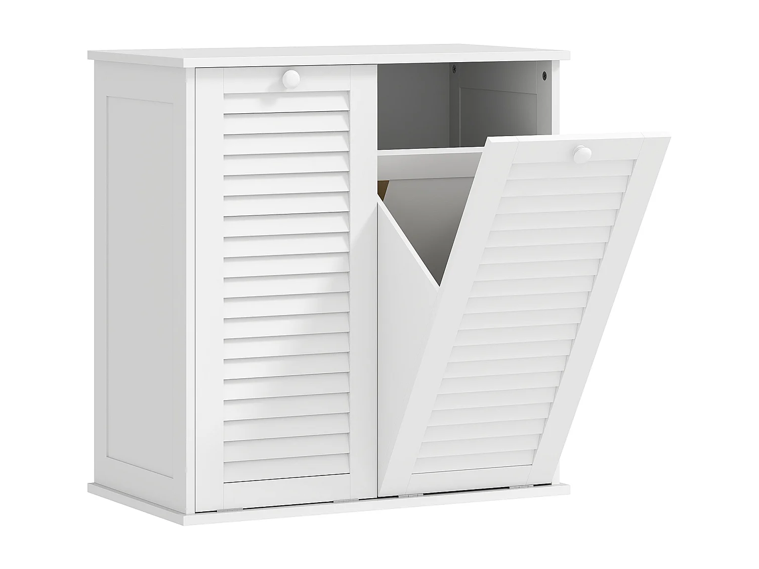 Meuble salle de bain avec paniers à linge basculants - 2 portes persiennes - blanc