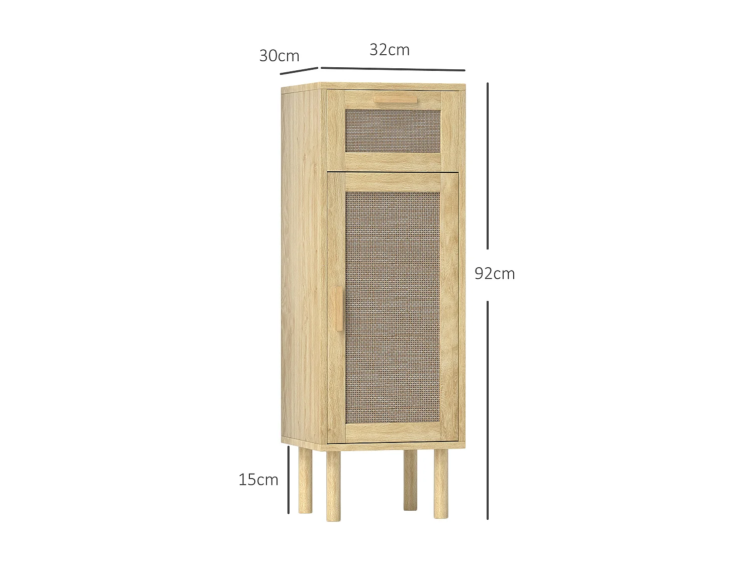 Meuble salle de bain style bohème - tiroir, placard, étagères - effet rotin bois