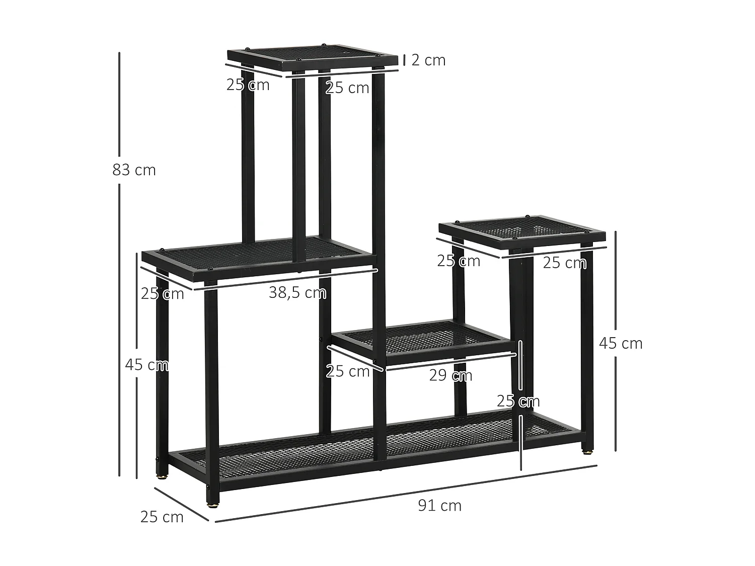 Support plantes 4 niveaux 5 étagères petites mailles métal noir