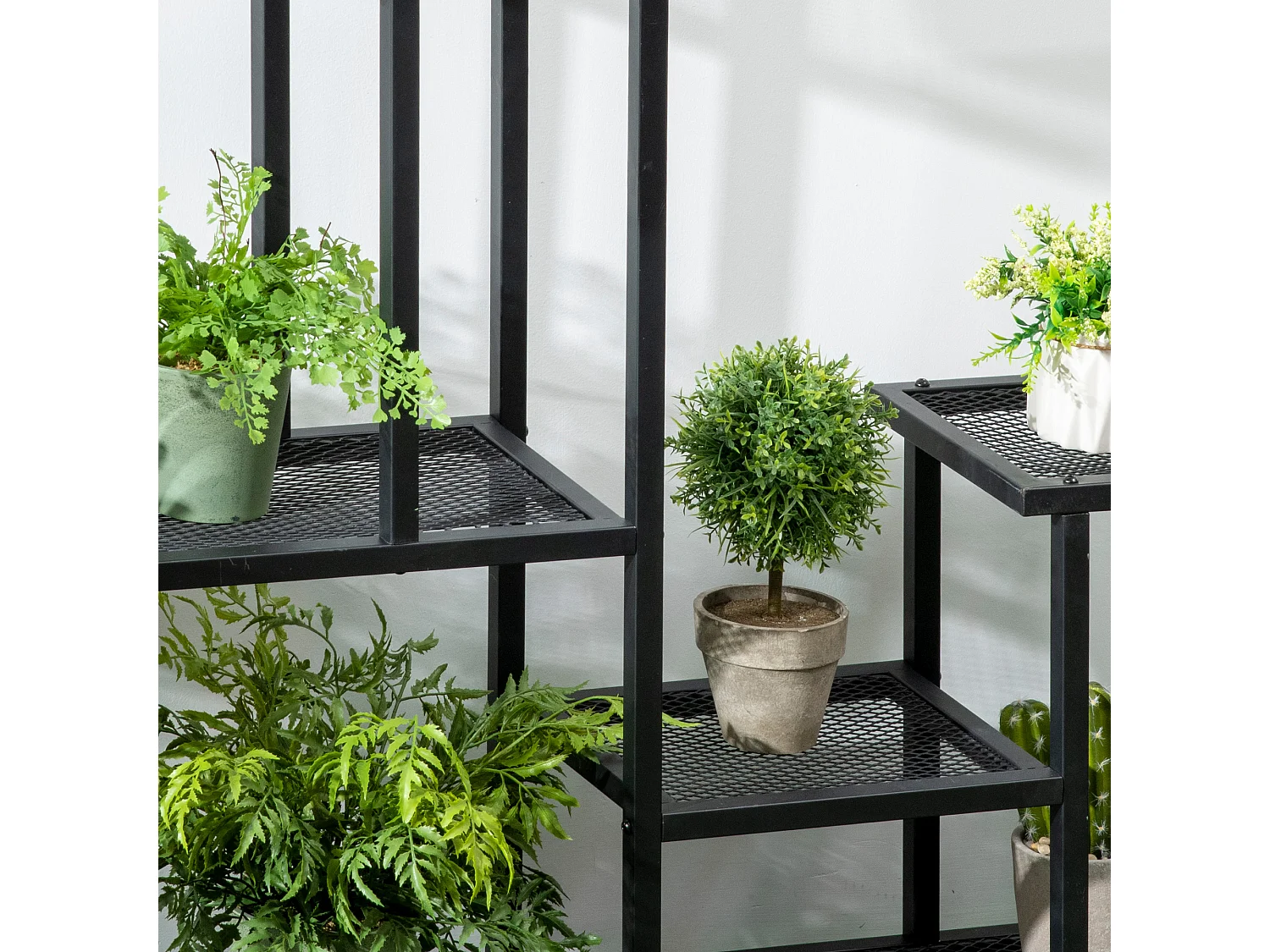 Support plantes 4 niveaux 5 étagères petites mailles métal noir