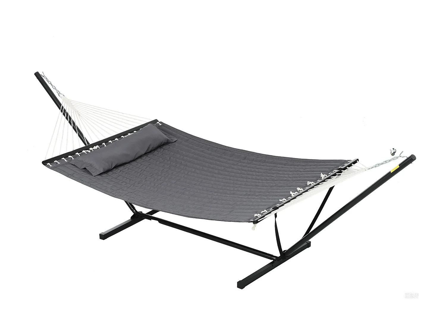 Hamac sur pied 1 place grand confort - tétière, toile matelassé - acier gris foncé