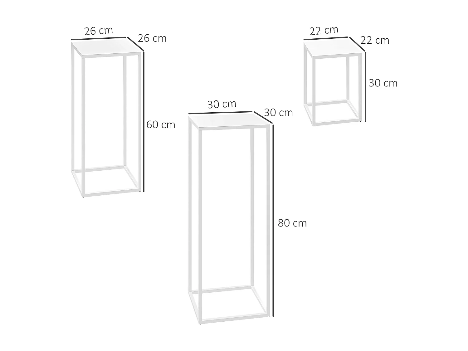 Lot de 3 supports pour plantes fleurs empilables - usage intérieur extérieur - métal époxy blanc