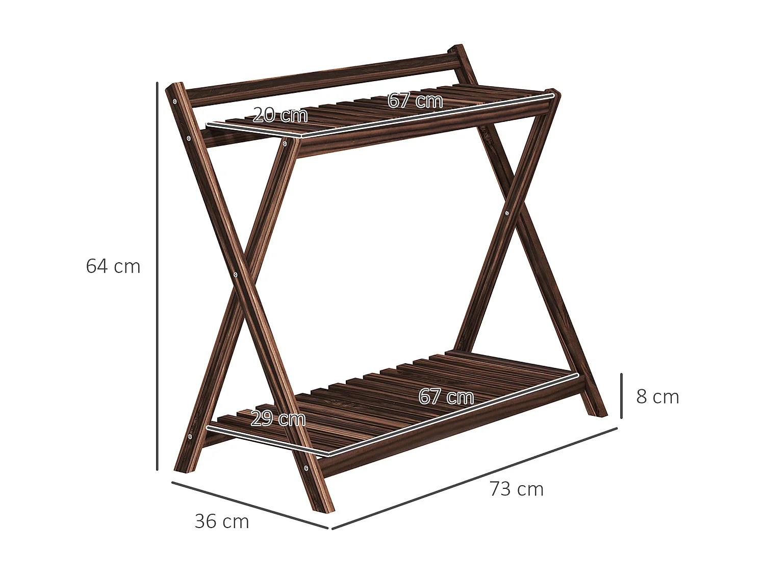 Lot de 2 supports étagères à fleurs en bois - 2 niveaux - sapin traité carbonisation