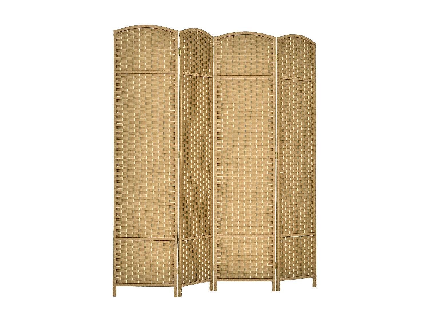 Paravent intérieur pliable 4 panneaux 160 x 170 cm - séparateur de pièce finition tressée - PP  bois pin beige
