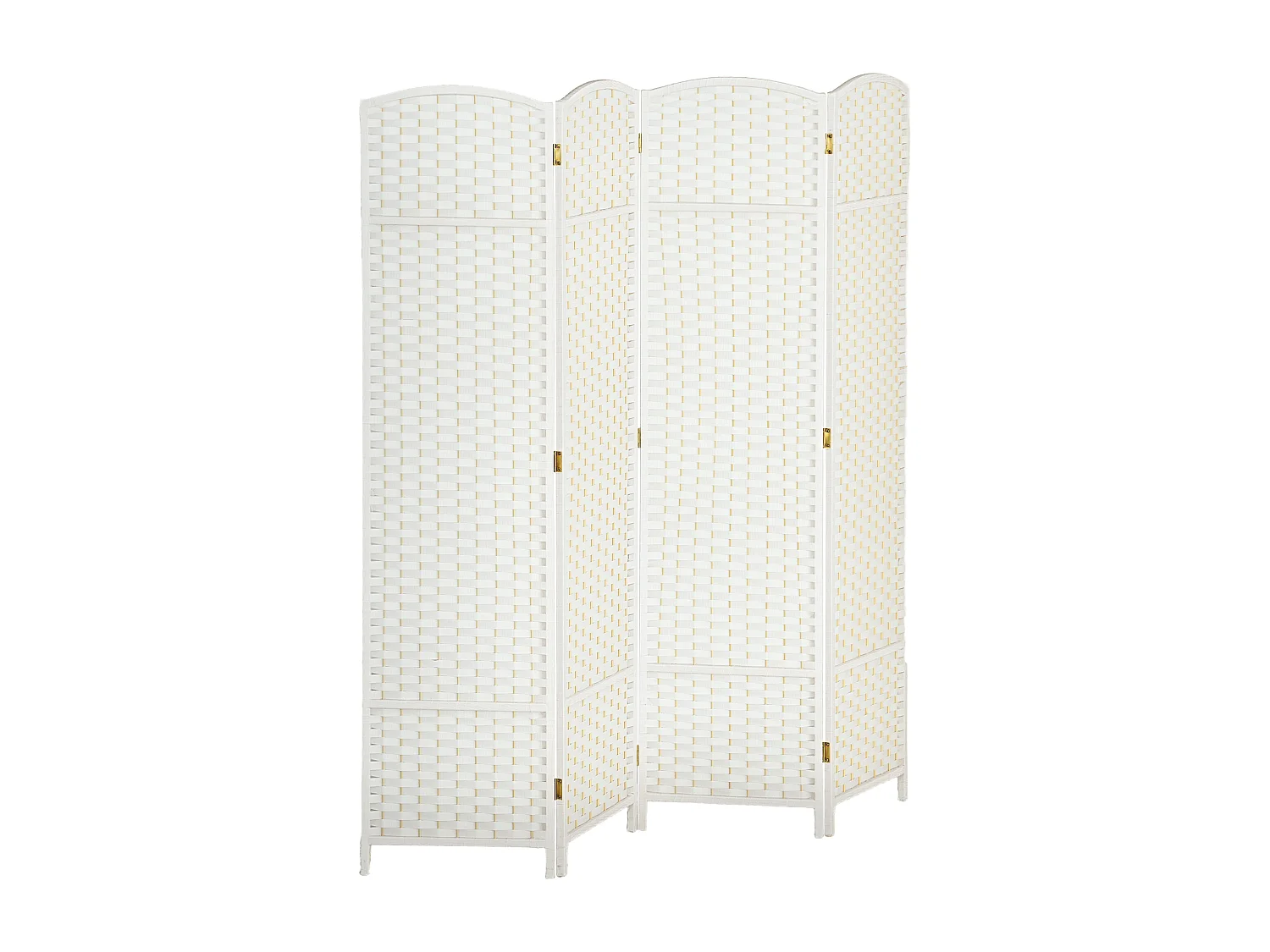 Paravent intérieur pliable 4 panneaux 160 x 170 cm - séparateur de pièce finition tressée - PP  bois pin blanc
