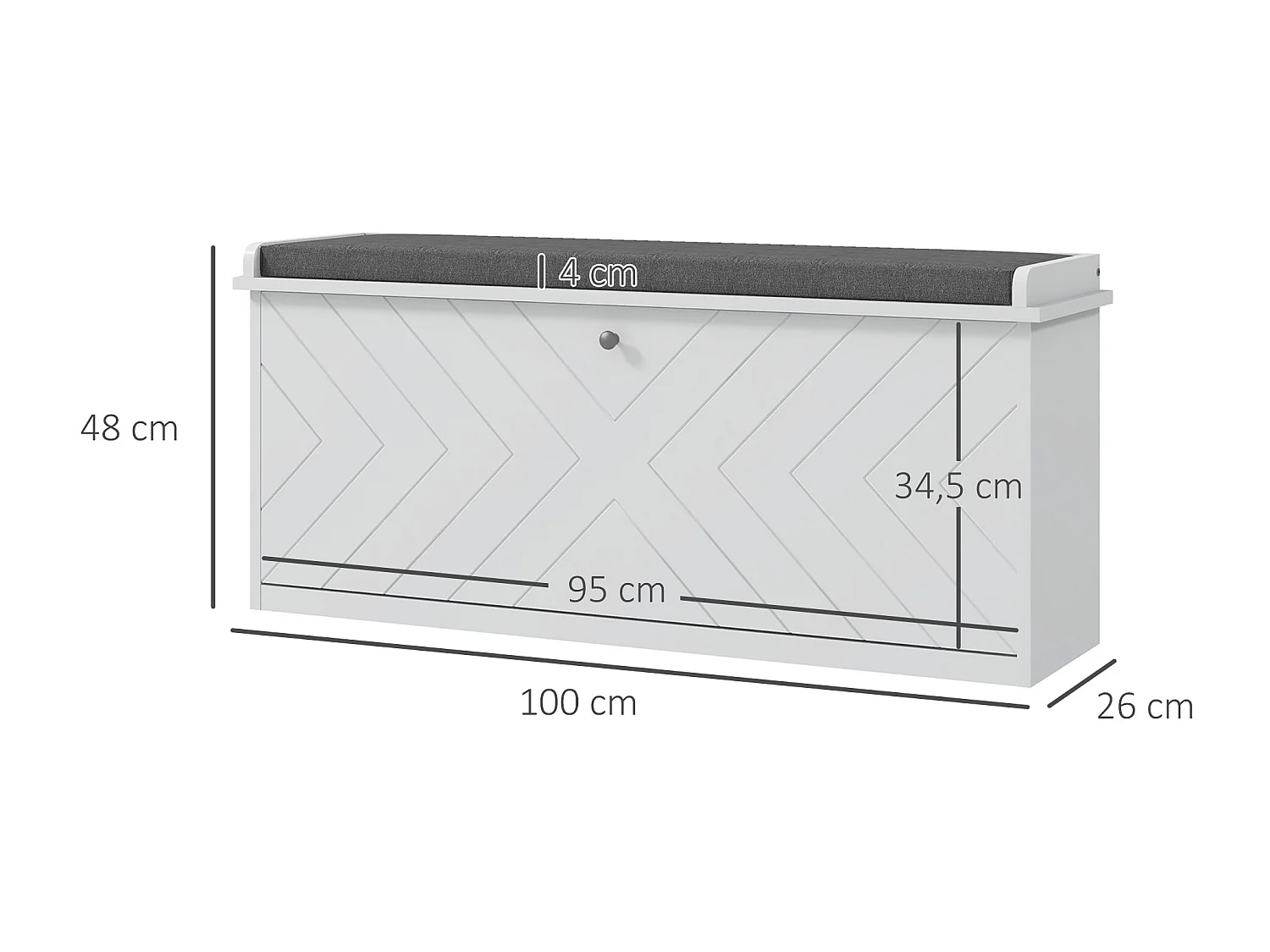 Banc à chaussures style graphique motif chevrons - coussin déhoussable inclus - blanc gris