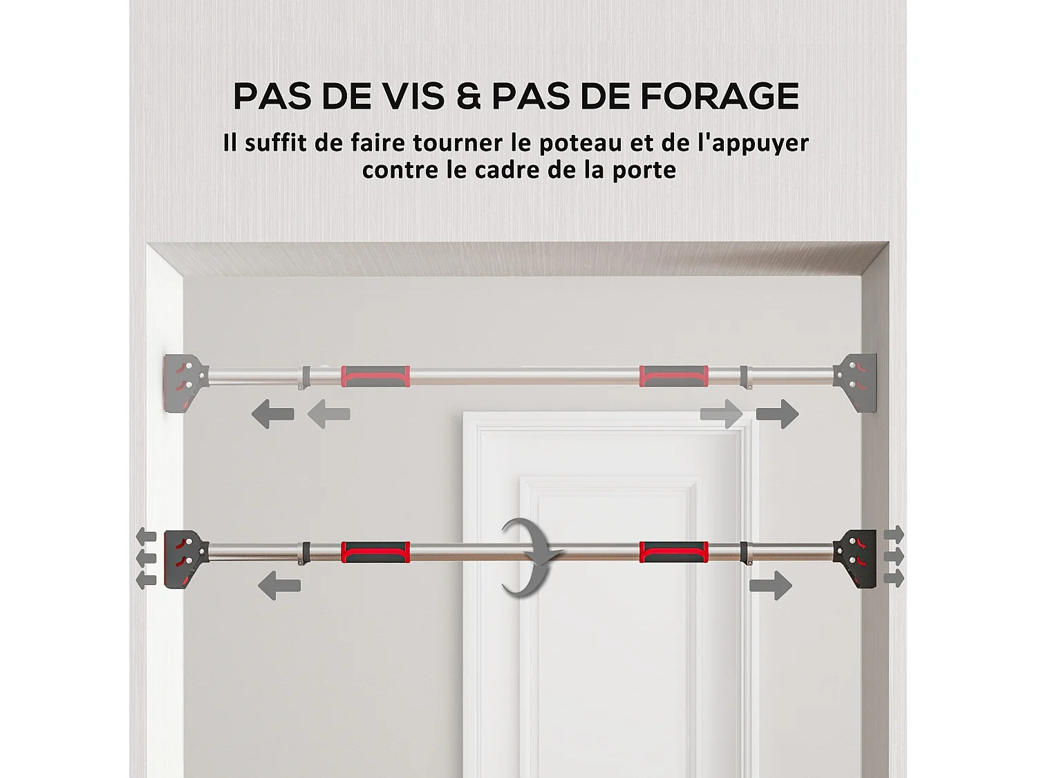 Barre de traction - barre de porte - pull up bar - barre d'étirement musculation pour cadres de porte sans vis - longueur ajustable (92-124cm)