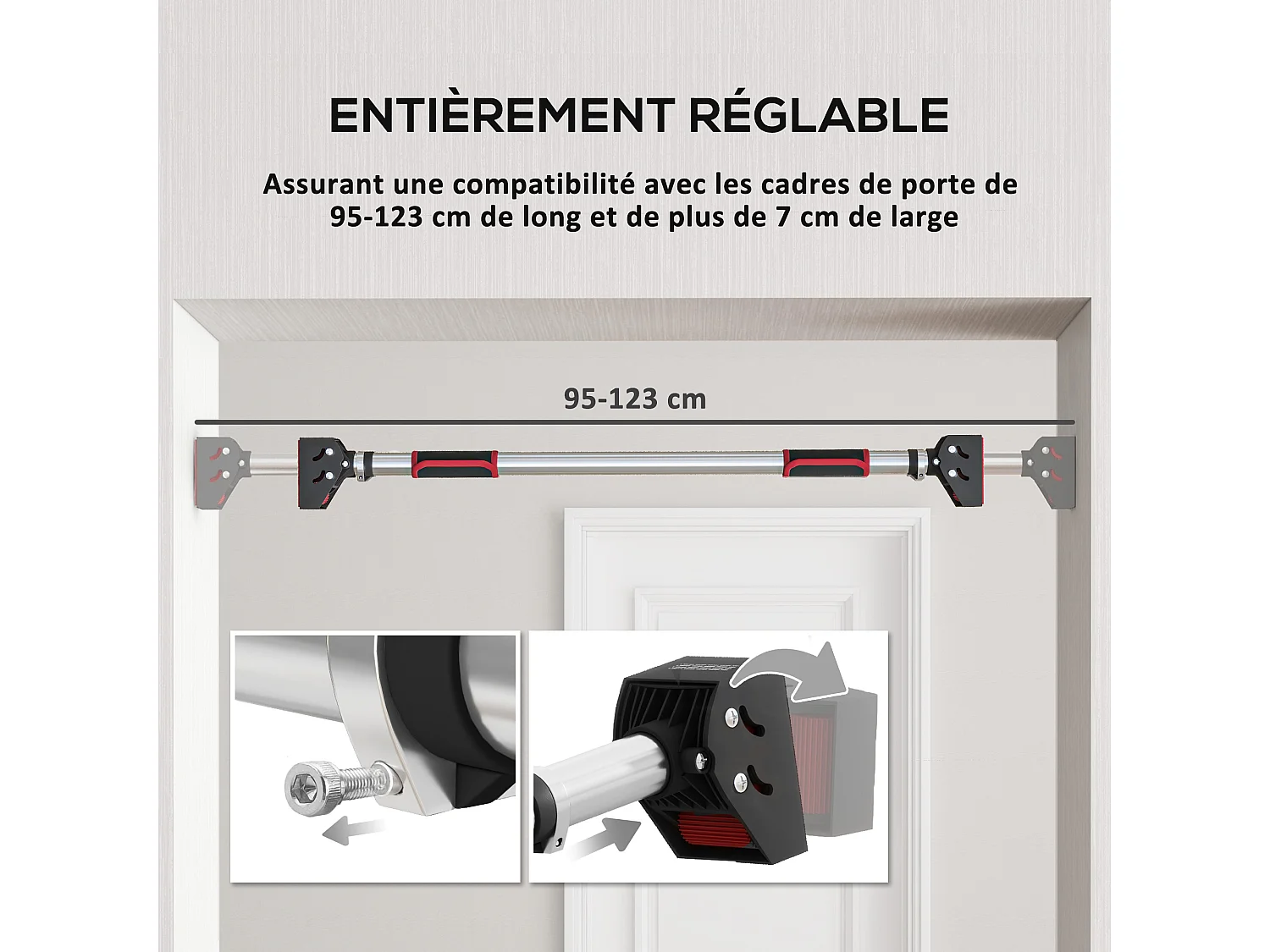 Barre de traction - barre de porte - pull up bar - barre d'étirement musculation pour cadres de porte sans vis - longueur ajustable (92-124cm)