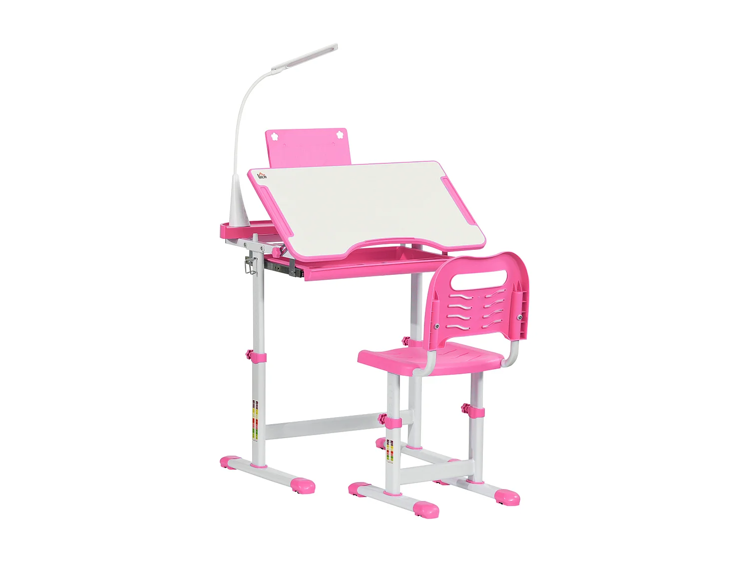 Bureau enfant avec chaise - ensemble bureau et chaise réglable - lampe, support de lecture, tablette coulissante multi-rangement - gris blanc