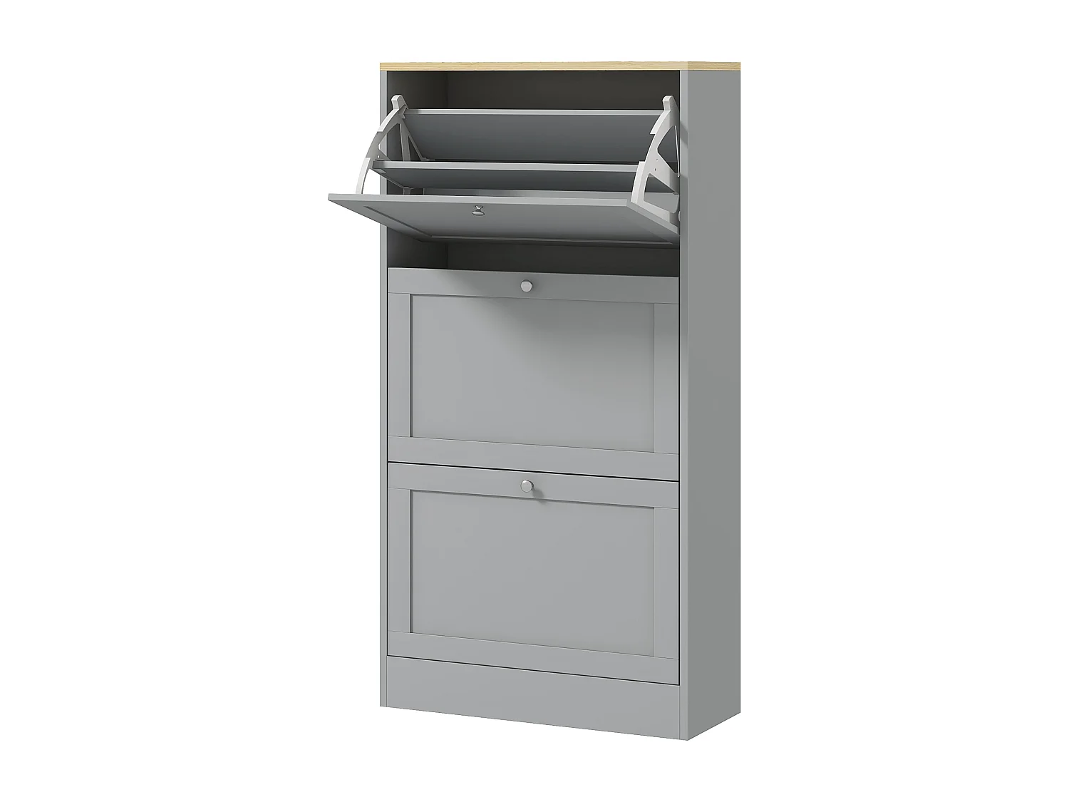 Meuble à chaussures 3 portes battantes style classique chic gris effet bois clair