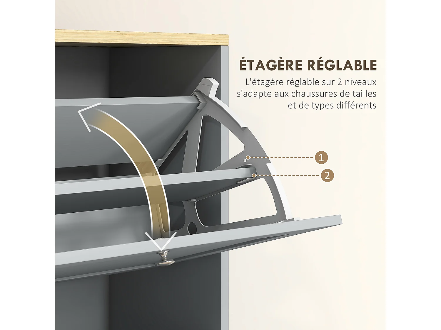 Meuble à chaussures 3 portes battantes style classique chic gris effet bois clair